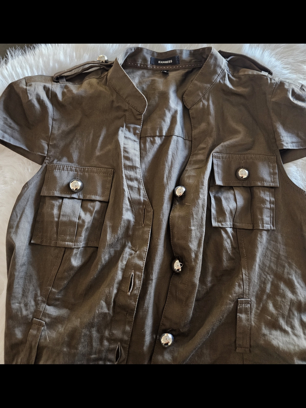 Express Brown Short Sleeve Utility Shirt Dress